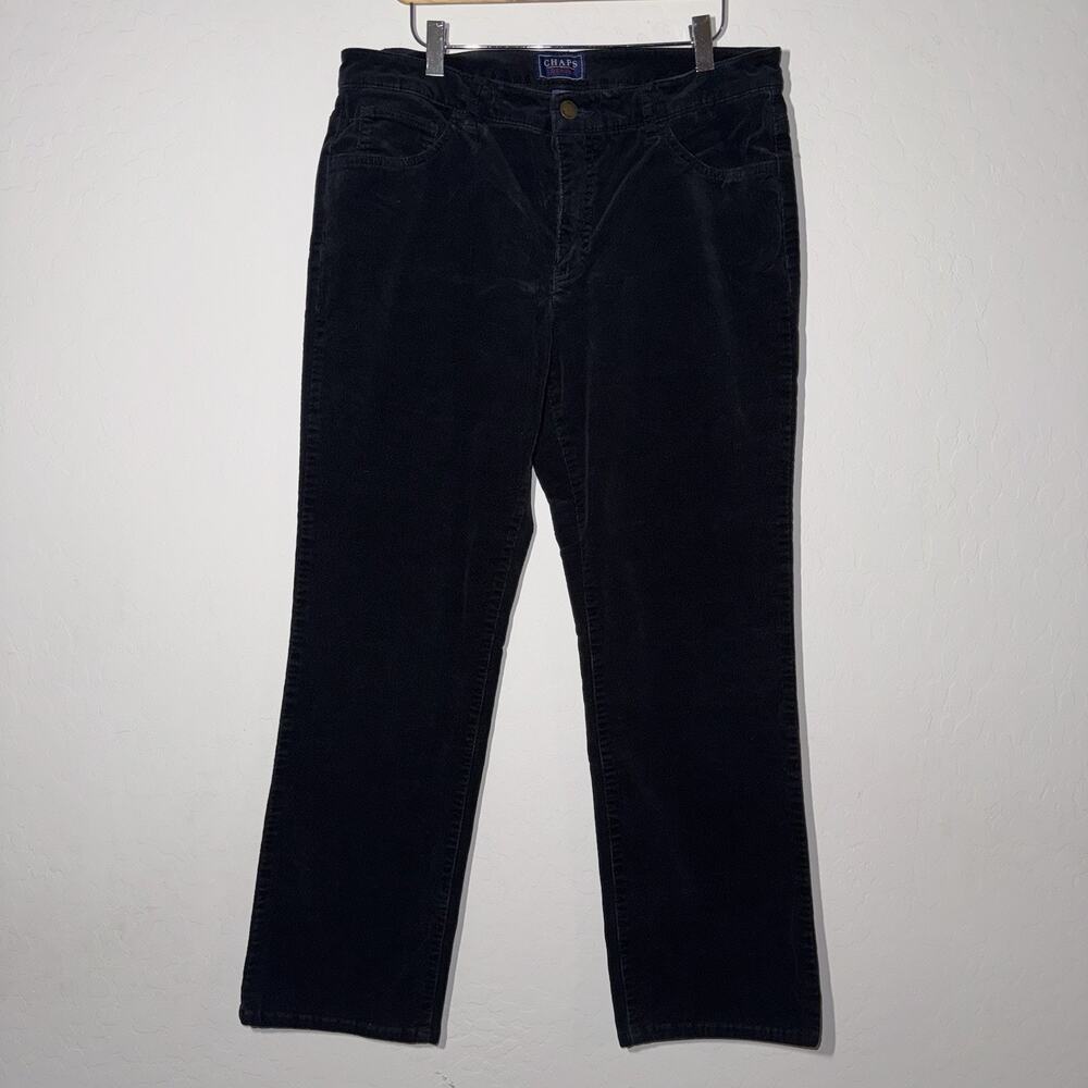 Chaps Women's Corduroy Pants Size 14 Stretch Mid Rise Straight Leg Black Casual